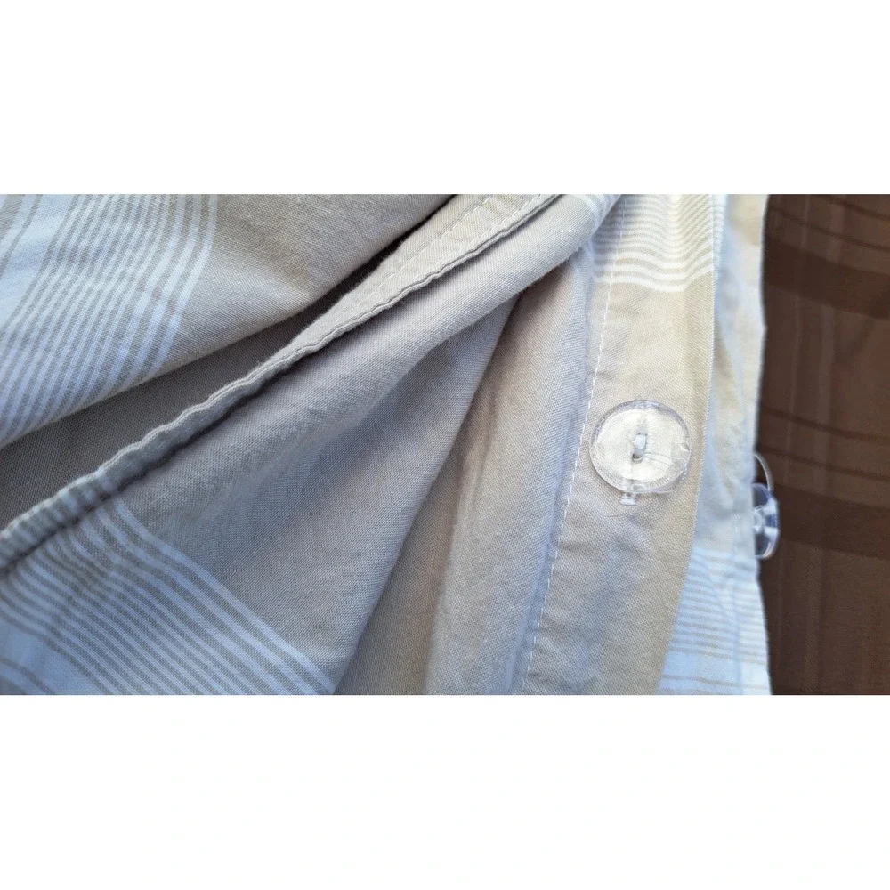 Beige Striped 100% Cotton Queen Duvet Cover Button Closure 92 X 88